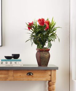 Nearly Natural 6678 Mixed Greens and Anthurium with Vase Decorative Silk Plant, Green 26 81JMXjeazyL