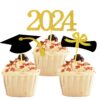 YuBoBo 2024 Graduation Cupcake Toppers, 48 PCS Food/Appetizer Picks For Graduation Party Mini Cake Decorations, Diploma, 2024, Grad Cap Set 48 Pieces (Gold) Gold 16 81JOViKEPYL