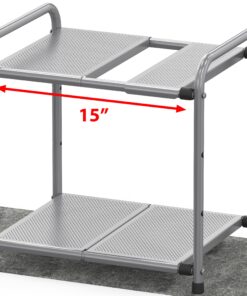 Simple Houseware Under Sink 2 Tier Expandable Heavy Duty Metal Shelf Organizer Rack, Silver (Expand from 15 to 25 inches) Expandable Shelf 27 81JQNGivmYL