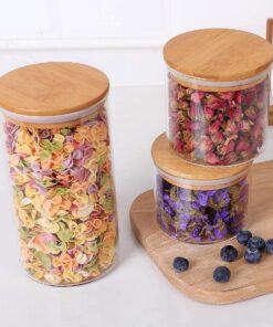 ComSaf Airtight Canisters for Bulk Food Storage Set of 3-17/22/43oz, BPA Free High Borosilicate Glass Cookies Jar with Bamboo Lid, Cylinder Cereal Container with Sealing 17oz/22oz/43oz 34 81JZXrsbWvL