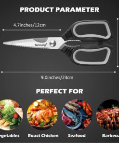 Kitchen Shears, TANSUNG Kitchen Scissors Heavy Duty Dishwasher Safe Food Scissors, Multipurpose Scissors Stainless Steel Kitchen Scissors for Chicken, Poultry, Vegetables, Meat, Fish, Herbs, BBQ Black 35 81JZlUVzQsL