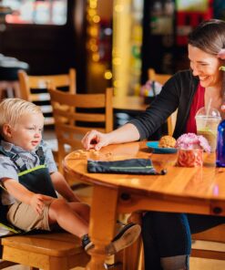 The Original Easy Seat Portable Safety Harness Chair Accessory (Black) - Quick, Easy Cloth Portable High Chair for Travel, Fits in Your Hand Bag as a Convenient Baby Travel Accessory Black 25 81JaHOwU4cL