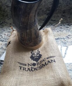 Norse Tradesman XL Viking Drinking Horn Mug - 100% Authentic Beer Horn Tankard With Hardwood Bottom & Ring Engravings | The Eternal, Low Polish, approx. 30 oz 40 81JbKJOOJbL