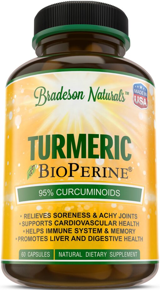 Turmeric Curcumin with BioPerine 1500mg - Natural Joint & Healthy Inflammatory Support with 95% Standardized Curcuminoids for Potency & Absorption - 60 Capsules with Black Pepper