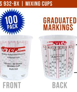 (Full Case of 100 each - Quart (32oz) PAINT MIXING CUPS) by Custom Shop - Cups are Calibrated with Multiple Mixing Ratios (1-1) (2-1) (3-1) (4-1) (8-1) BOX of 100 Cups includes 12 bonus Lids Cups - Box of 100 + 12 Lids 8 81JcNiNNJL