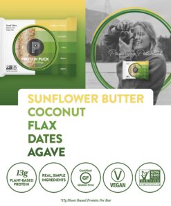 Protein Puck Plant Based Bars | Snacks with 13 grams of Vegan Protein | Gluten Free, Non Dairy, Kosher Certified Non GMO Premium Healthy Bar | Good Vibes, 16 Count (1 Pack) Good Vibes - Coconut, Dates 16 Count (Pack of 1) 8 81JgHoKMNSL