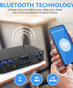 Pyle Bluetooth Home Audio Theater Amplifier Stereo Receiver 4 Channel 800 Watt Sound System w/MP3, USB, SD, AUX, RCA, FM,MIC, Headphone, Reverb Delay, LED Vol, for Home/Studio/Theater Speakers 14 81JgvGgyeL