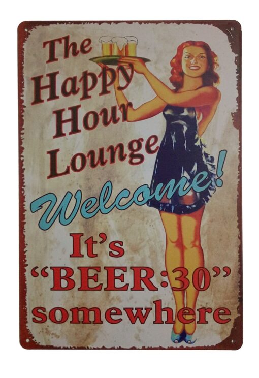 ERLOOD The Happy Hour Lounge Welcome! It's Beer Retro Vintage Decor Metal Tin Sign 12 X 8 Inches