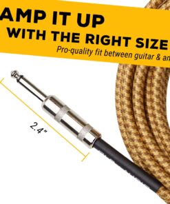 GLS Audio Instrument Cable - 1/4 Inch TS to 1/4 Inch Instrument Cable for Bass/Electric Guitar- Brown/Yellow Braided Tweed, 20ft 20 Ft. Straight Gold 24 81JkkTz8HNL 1