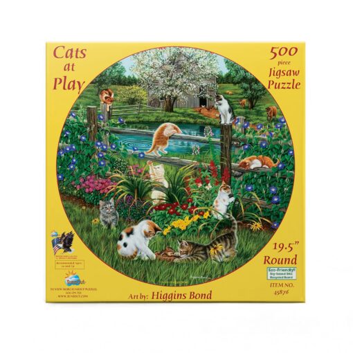 SUNSOUT INC - Cats at Play - 500 pc Round Jigsaw Puzzle by Artist: Higgins Bond - Finished Size 19.5" rd - MPN# 45876