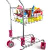 Precious Toys Shopping Cart with Food, Play Grocery Cart with 23 Pieces, Fits 18 inch Baby Dolls, Smooth Rolling Wheels, Folds for Easy Storage, Gift for Kids Ages 2+,Pink & Black 55 81JmygIvEAL