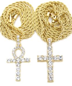 Fashion 21 Egyptian Ankh, Cross Pendant 20 inches to 30 inches Chain Two Necklace Set in Gold Tone 22"+26" Rope Chain Set 11 81JnmEk8n0L