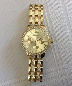 FANMIS Luxury Unisex Bling Iced Out Gold Watch Fashion Simulated Diamonds Analog Display Calendar Japanese Quartz Watch 16 81JorgS3iOL