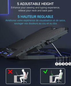 Alternative view of TopMate C5 12-15.6 inch Gaming Laptop Cooler Cooling Pad | 5 Quiet Fans and LCD Screen | 2500RPM Strong Wind Designed for Gamers and Office Blue