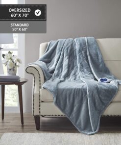 Alternative view of Beautyrest Reversible Microlight to Sherpa Electric Blanket, Auto Shut Off, Virtually Zero EMF, Multi Heat Setting, UL Certified, Machine Washable, Blue Oversized Throw (60 inx70 in) 60x70"