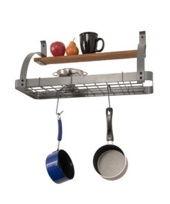 Rack It Up Bookshelf Wall Pot Rack with Wood Shelf and 8 hooks, Steel Gray Hammertone 9 81K0xqvsbL