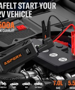 ASPERX Jump Starter, 1500A Peak Battery Jump Starter for Up to 7.0L Gas or 5.5L Diesel Engine, 12V Portable Battery Starter with 1.4 INCH LCD Display Black-C 51 81K2T6ZauKL