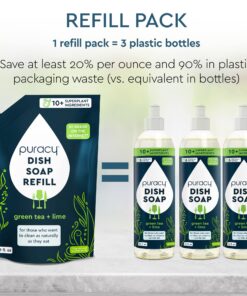 Puracy Dish Soap, Green Tea & Lime, Care for Your Dishes and Your Hands, 99.96% Plant-Based, Natural Liquid Dishwashing Detergent, Skin Friendly Sulfate-Free Kitchen Soap, 16 Fl Oz (Pack of 3) 16 Fl Oz (Pack of 3) 28 81K3ogUM4uL 2