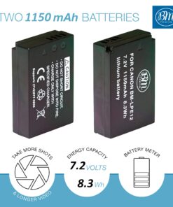 BM Premium 2-Pack of LP-E12 Batteries for Canon EOS-M, EOS M2, EOS M10, EOS M50, EOS M50 Mark II, EOS M100, EOS M200, SX70 HS, Rebel SL1 Cameras 2 Batteries 9 81K6w0SlWbL
