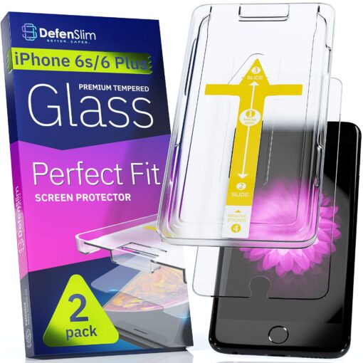 Defenslim iPhone 6s Plus Screen Protector [2-Pack] with Easy Auto-Align Install Kit - Tempered Glass for iPhone 6s Plus, 6 Plus (5,5") - New Glass with Your Next Phone for iPhone 6s Plus / 6 Plus