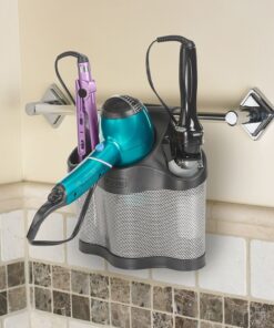 Polder Style Station, Organization for Styling Tools: Hair Dryers,Curling Irons, Straighteners, Brushes, Hang Over Towel Rack, Store Undersink or in Drawer, Black and Silver 33 81KEIzt7yML