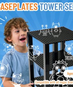 Alternative view of Strictly Briks Classic Stackable Baseplates, Building Bricks for Towers, Shelves, and More, 100% Compatible with All Major Brands, Black, 4 Base Plates & 30 Stackers, 6x6 Inches Black 6x6