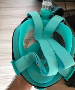 QingSong Full Face Snorkel Mask for Adults & Kids, Snorkeling Gear with Camera Mount, Foldable 180 Degree Panoramic View Snorkeling Set Anti-Fog Anti-Leak Black/Green S/M 21 81KFHwfPL