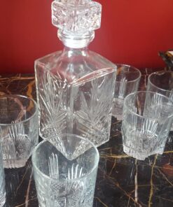 Paksh Novelty Whiskey Decanter Set - 7-Piece Italian Crafted Glass Decanter & Whiskey Glasses Set - Holiday Whiskey Gifts for Men and Women w/ Ornate Stopper and 6 Cocktail Glasses, Red A 47 81KGo8OYJfL 3