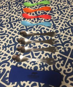 Tapirus 5 Spork Of Steel Utensils Set | Durable & Rust Proof Stainless Steel | Spoon, Fork & Knife Flatware | For Camping, Fishing, Hunting & Outdoor Activities | With Bottle Opener & Carrying Case 57 81KHjZN2ZYL