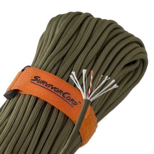 620 LB SurvivorCord Hank, Paracord 550 Type III, Military Grade, Heavy Duty Paracord with 3 Survival Strands, Cordage for Camping, with Survival Firestarter. Olive Drab (100 Ft) 100.0 Feet