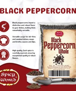 Alternative view of Spicy World Black Peppercorns Whole 1 Pound - As Seen On Tik Tok - Non-GMO, Steam Sterilized Whole Peppercorns for Grinder Refill Pepper