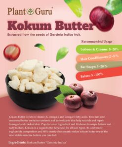 Raw Kokum Butter 8 oz. 100% Pure Natural Cold Pressed (HDPE Food Grade Jar) - Great for Skin, Body and Hair Moisturizer, DIY Creams, Balms, Lotions and Soap Making. 11 81KPmJch ML