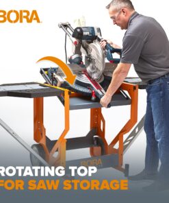 Bora Portamate - PM-8000 Miter Saw Stand Work Station | Mobile Rolling Table Top Workbench | Orange & Grey with Folding Wing Extensions Orange/Black 50 81KPqNyJZXL