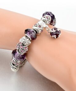 Long Way Blue Beads Carved Bracelet Sliver Plated Snake Chain Charm Strand Bracelet For Women&Men Purple 7 81KVQbCfI L