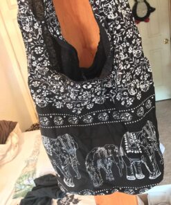 Thai Hippie Bag Hippie Elephant Sling Cross Body Bag Purse Zip Pocket A Zip Inside Pocket Handmade Color Black 35 81KWCedzWnL
