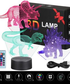 VSATEN 3D Dinosaur Night Light for Kids, 3D Illusion Lamp 3-Pattern & 16 Colors Change Decor Lamp with Remote Control & Smart Touch, Dinosaur Toys for 2 3 4 5 6+ Years Old Multicolor 25 81Kc27 7f5L
