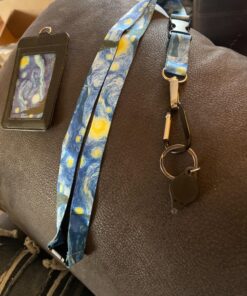 Vincent Van Gogh The Starry Night Print Lanyard with PU Leather ID Badge Holder Wallet with 3 Card Pockets, Safety Breakaway Clip & Matching Note Card. Gift of Carabiner Keychain Flashlight. Breakaway + Keychain Light 41 81Kf7ilas8L