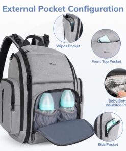 Mancro Diaper Bag Backpack, Large Multifunction Waterproof Travel Baby Changing Bag for Dad Mom with 4 Insulated Pockets and Stroller Straps, Maternity Baby Bag for Boys Girls, Grey Austere Grey 53 81KfHkY09jL