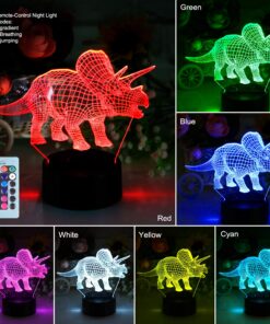 VSATEN 3D Dinosaur Night Light for Kids, 3D Illusion Lamp 3-Pattern & 16 Colors Change Decor Lamp with Remote Control & Smart Touch, Dinosaur Toys for 2 3 4 5 6+ Years Old Multicolor 21 81Kh6iFJs0L