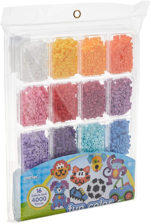 Perler Beads Fun Colors Fuse Beads and Storage Tray For Kids Crafts, 4000 pcs 1-Pack