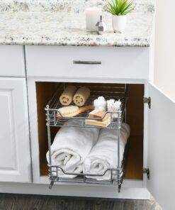 Household Essentials Glidez Multipurpose Chrome-Plated Steel Pull-Out/Slide-Out Storage Organizer for Under Cabinet Use - 2-Tier Design - Fits Standard Size Cabinet or Shelf, Chrome 14.25" - Standard 20 81KnPcZsxFL