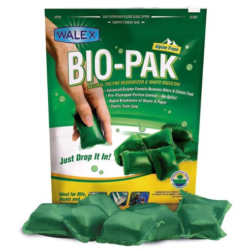 Walex Bio-Pak RV Black Holding Tank Deodorizer and Digester, Natural Enzyme Formula, Alpine Fresh Pack of 1 (10 count)