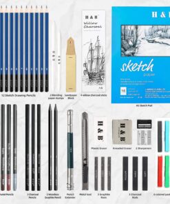 H & B 48 Professional Sketching Pencils and Drawing Kits, Including Sketching Pads, Graphite Pencils, Pencil Sharpener and Eraser, Artist's Art Supplies for Children 48 Piece Set 24 81KpJYqSmKL