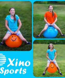 Xino Sports Hopping Ball for Kids - Teens and Adults, Bouncy Balls for Kids, Hopper Ball, Jumping Ball with Handle, 22 Inch Diameter, Kids Outdoor Toys (Blue) Blue 18 81L 1yN1jwL