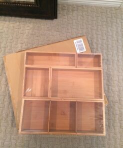Seville Classics Bamboo Premium Organizer Storage Bins for Kitchen Silverware, Pantry, Closet, Office Desk, Pens, Utensils, Makeup, K Cup, Bamboo, Bin Set w/Dividers (5 Piece) Bin Set w/ Dividers (5 Piece) 29 81L0eNZgdFL