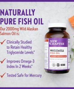 New Chapter Wholemega Fish Oil Supplement - Wild Alaskan Salmon Oil with Omega-3 + Vitamin D3 + Astaxanthin + Sustainably Caught - 60 ct, 1000mg Softgels Unflavored 60 Count (Pack of 1) 12 81L3woII2cL