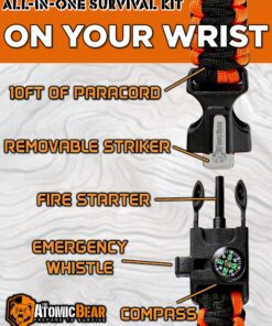 Atomic Bear Paracord Bracelet (2 Pack) - Adjustable - Fire Starter - Loud Whistle - Perfect for Hiking, Camping, Fishing and Hunting - Black & Black+Orange 26 81L9g48yzhL