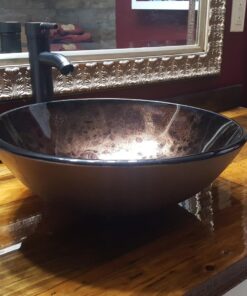 ELECWISH Bathroom Vessel Sink with Faucet Mounting Ring and Pop Up Drain 16.5 Inch Tempered Glass Basin (Brown) Brown 38 81L9vPDiNrL