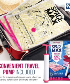 SPACE MAX Premium Space Saver Vacuum Storage Bags - Space Saver Bags Jumbo 6 Pack - Save 80% More Storage Space - Reusable, Double Zip Seal & Leak Valve, Includes Travel Hand Pump 33 81LBPBKFA1S 1