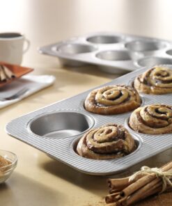 USA Pan Mini Round Cake and Cinnamon Roll Pan, 6 Well, Nonstick & Quick Release Coating, Made in the USA from Aluminized Steel, 15-3/4 by 11 Mini Cake & Cinnamon Roll Pan 27 81LI4l2yWDL 1